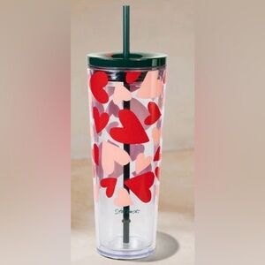 Starbucks Valentine’s Day Red/Pink Heart Tumbler/Green Lid (Cold Liquids)